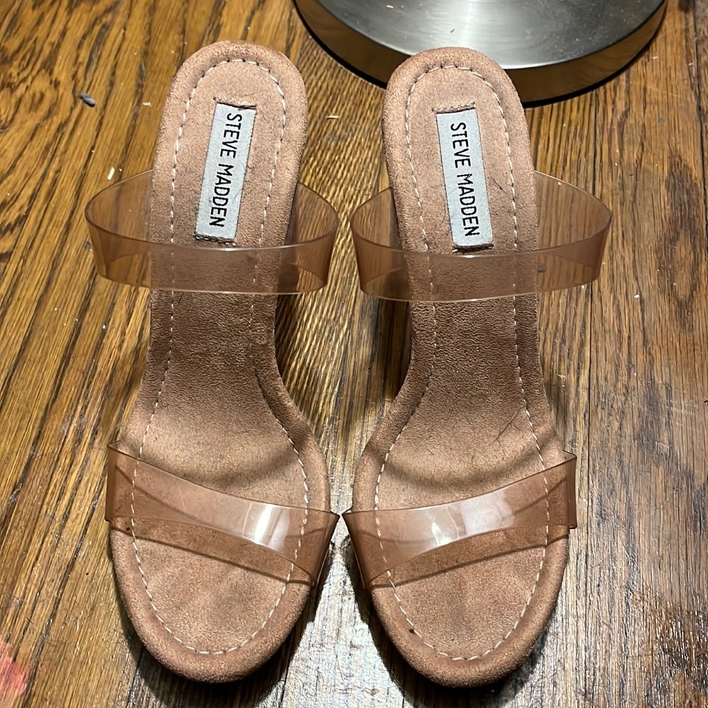 Steve Madden clear blush block heels